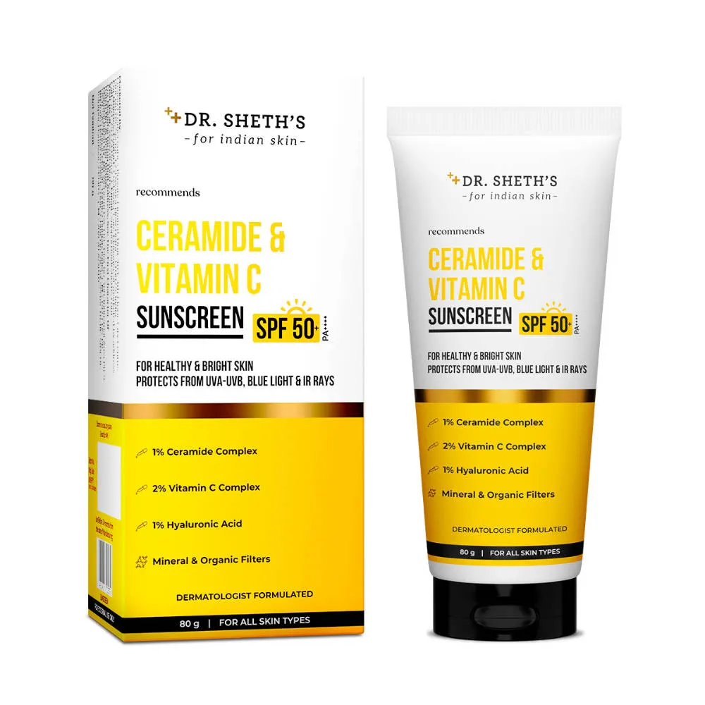Dr. Sheth's Ceramide & Vitamin C Sunscreen SPF 50+ PA++++ In-Vivo Tested for Bright Skin
