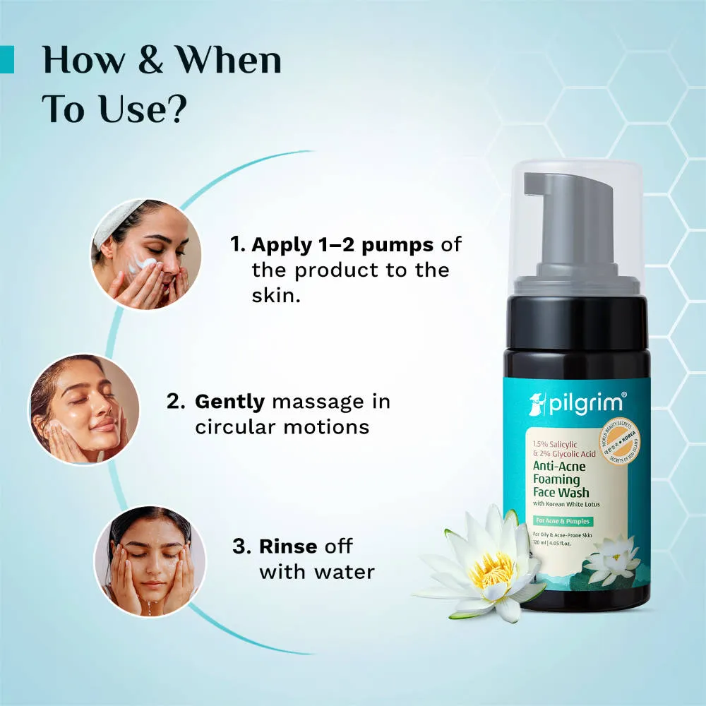 Pilgrim Salicylic Acid & Glycolic Acid Foaming Face Wash - Clears Acne & Deeply Cleanses - Pack of 2