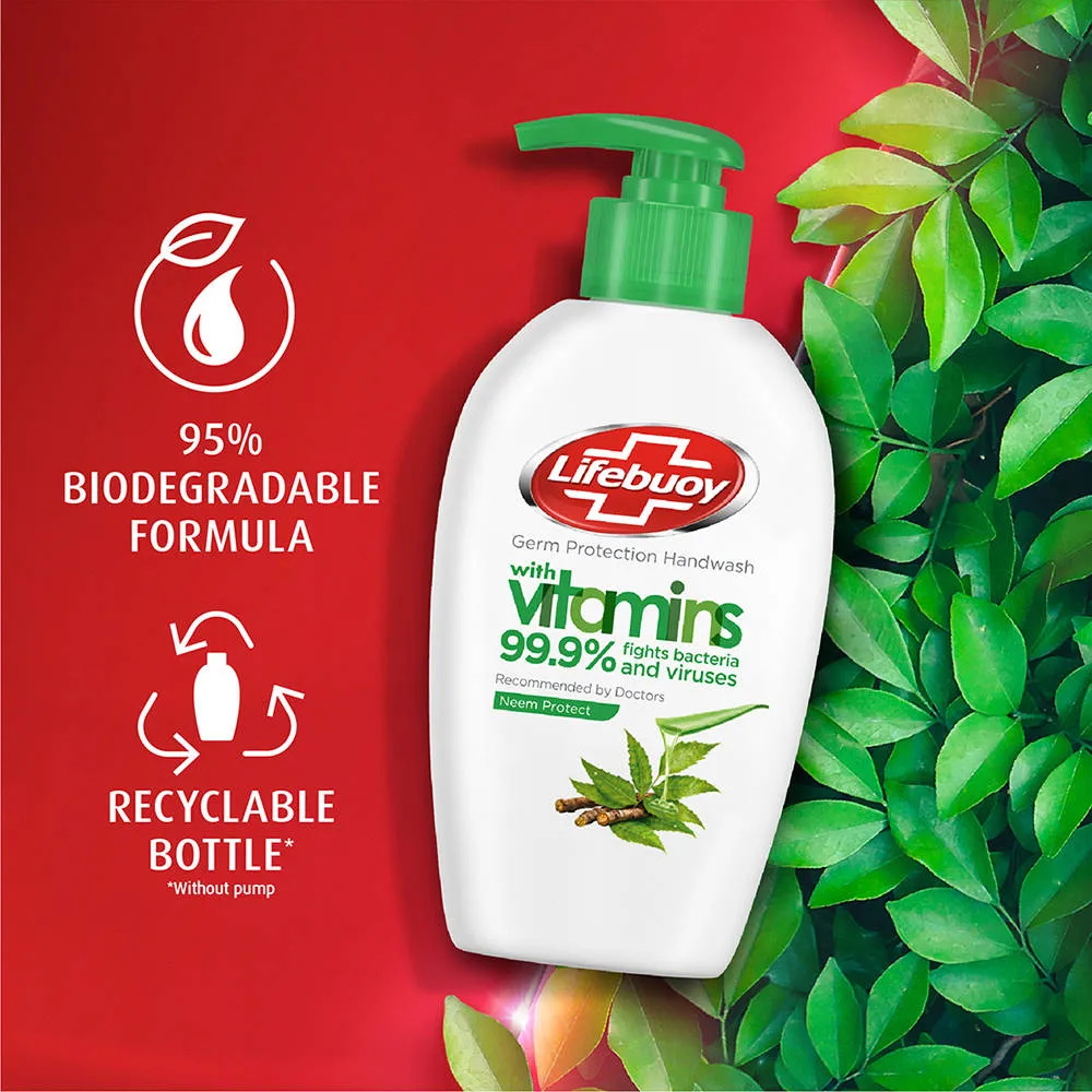 Lifebuoy Germ Protection Handwash With Vitamins 99.9% Fights Bacteria - Neem Protect