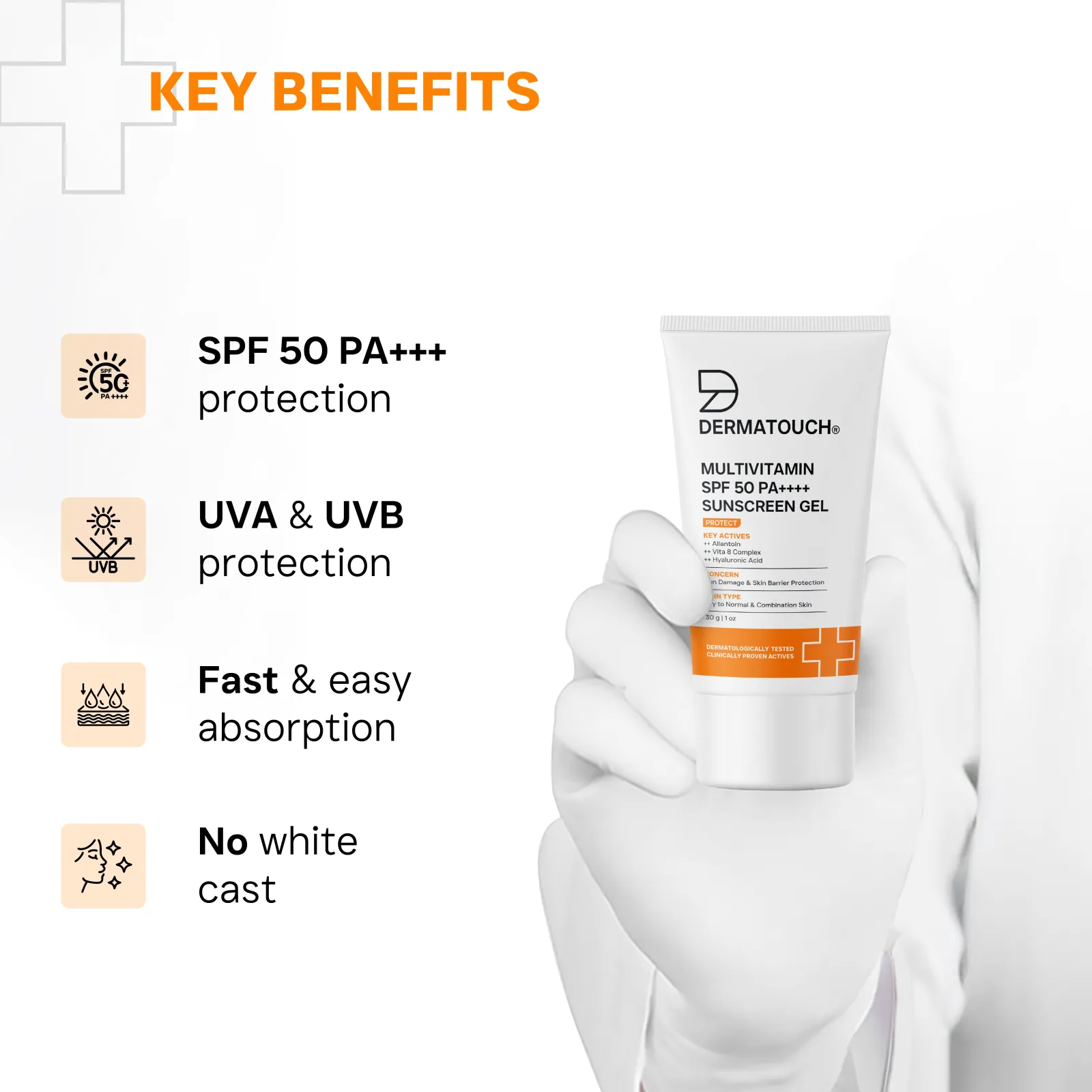 Dermatouch Multivitamin SPF 50 Pa++++ Sunscreen Gel for Sun Damage & Skin Barrier Repair 30g