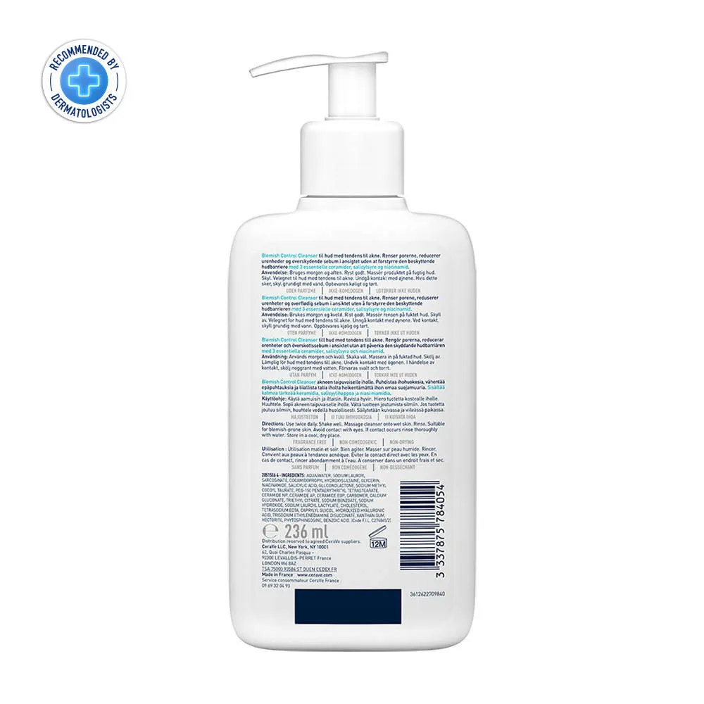 CeraVe Blemish Control Cleanser With 2% Salicylic Acid & Niacinamide For Acne-Prone Skin