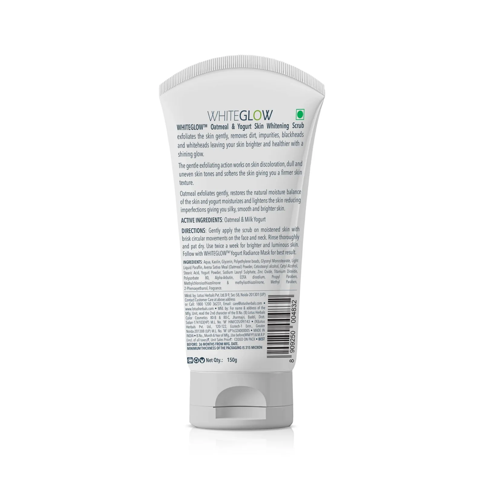 Lotus Herbals WhiteGlow Skin Brightening Oatmeal & Yogurt Face Scrub | All Skin Types