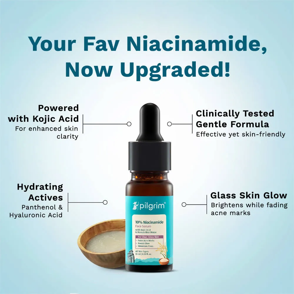 Pilgrim 10% Niacinamide with Kojic Acid & Korean Rice Water Face Serum Glass Skin Glow Pack of 2