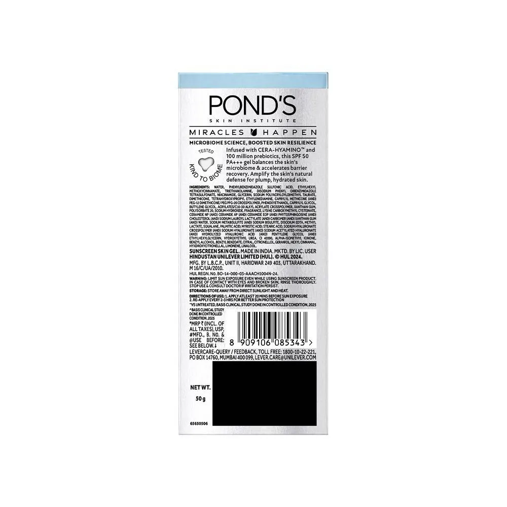 Pond's Ponds Biome Miracle UV Invisigel Moisturiser 100HR Hydration With SPF50 PA+++