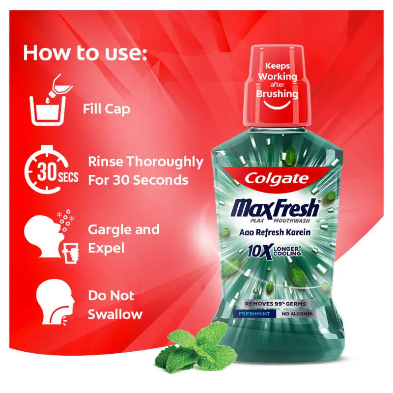 Colgate Maxfresh Plax Antibacterial Mouthwash, Fresh Mint