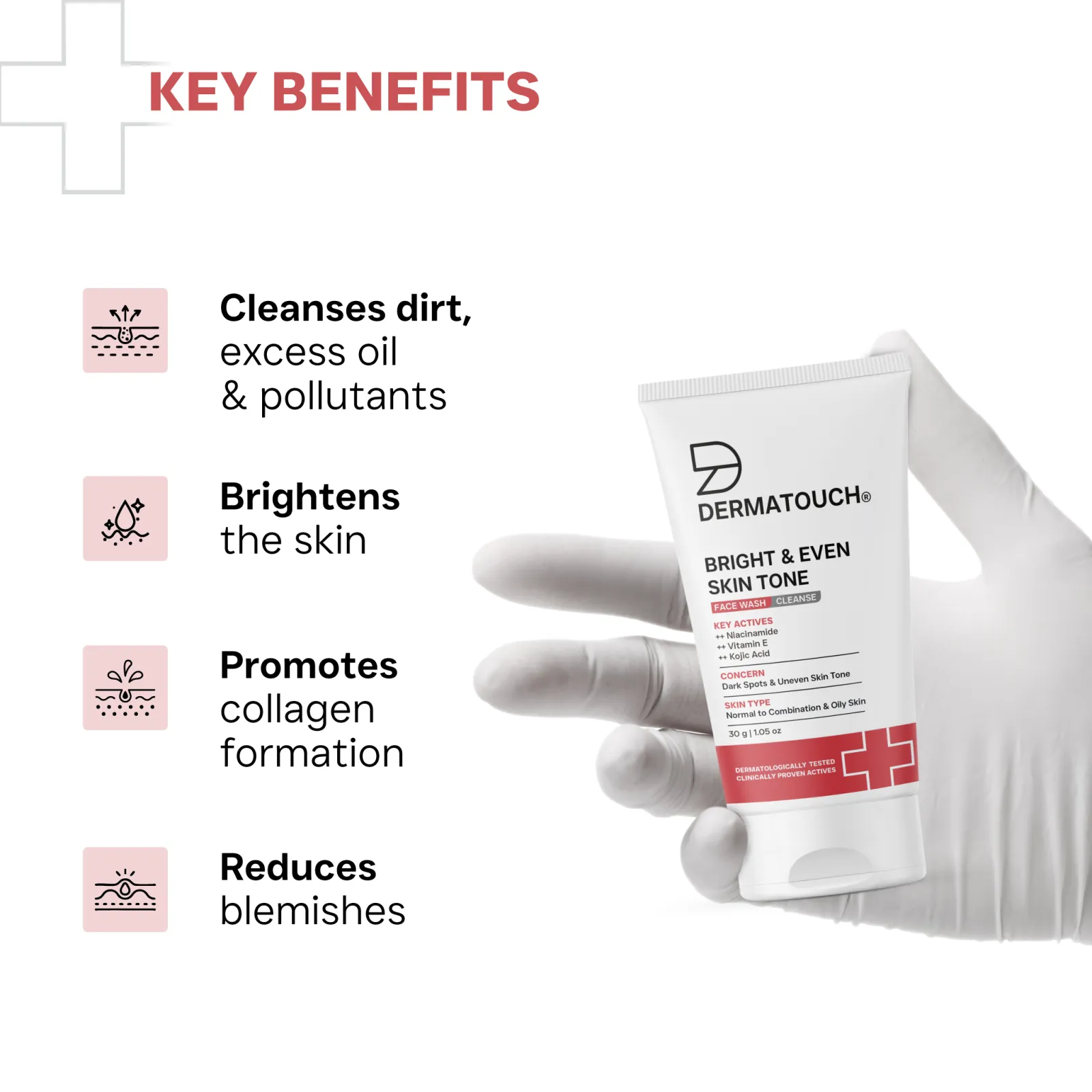 Dermatouch Bright & Even Skin Tone Face Wash for Dark Spots & Uneven Skin Tone