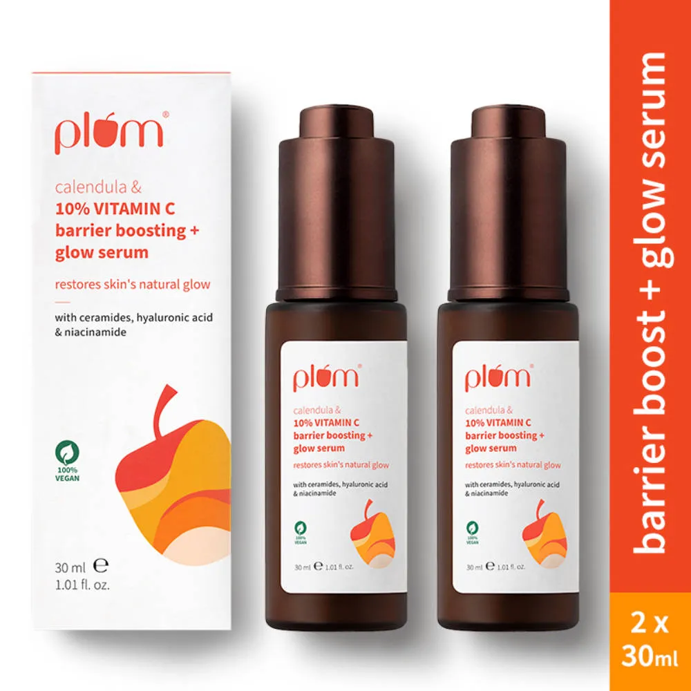 Plum 10% Vitamin C Barrier Boosting + Glow Serum with Calendula for Glowing Skin - Pack of 2