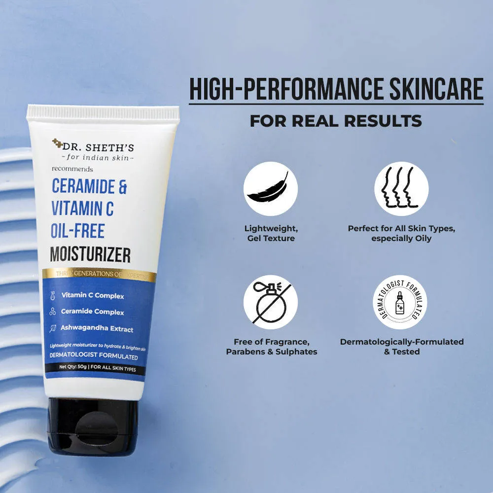 Dr. Sheth's Ceramide & Vitamin C Oil - Free Moisturizer to Hydrate, Brighten Skin