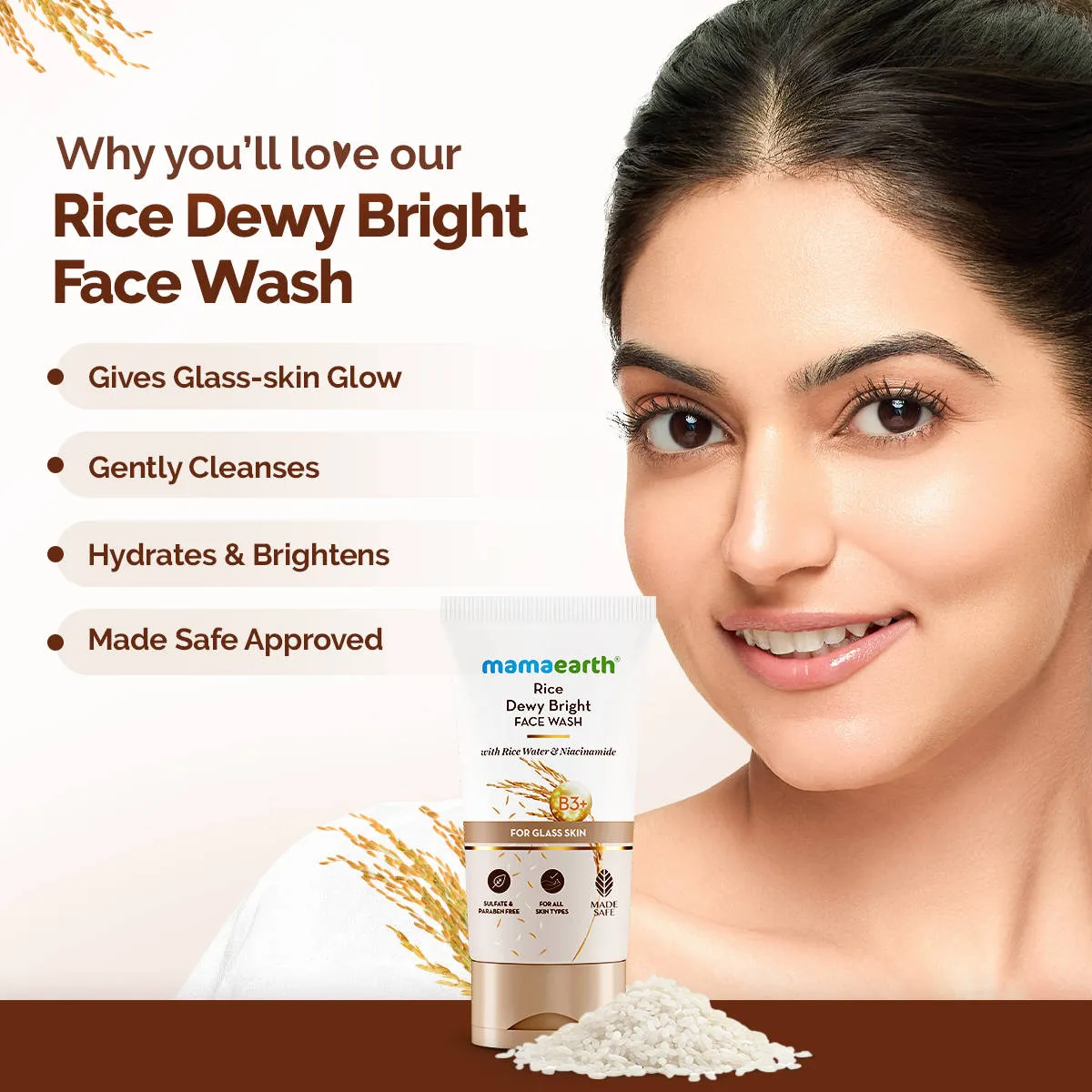 Mamaearth Rice Face Wash With Rice Water & Niacinamide for Glass Skin