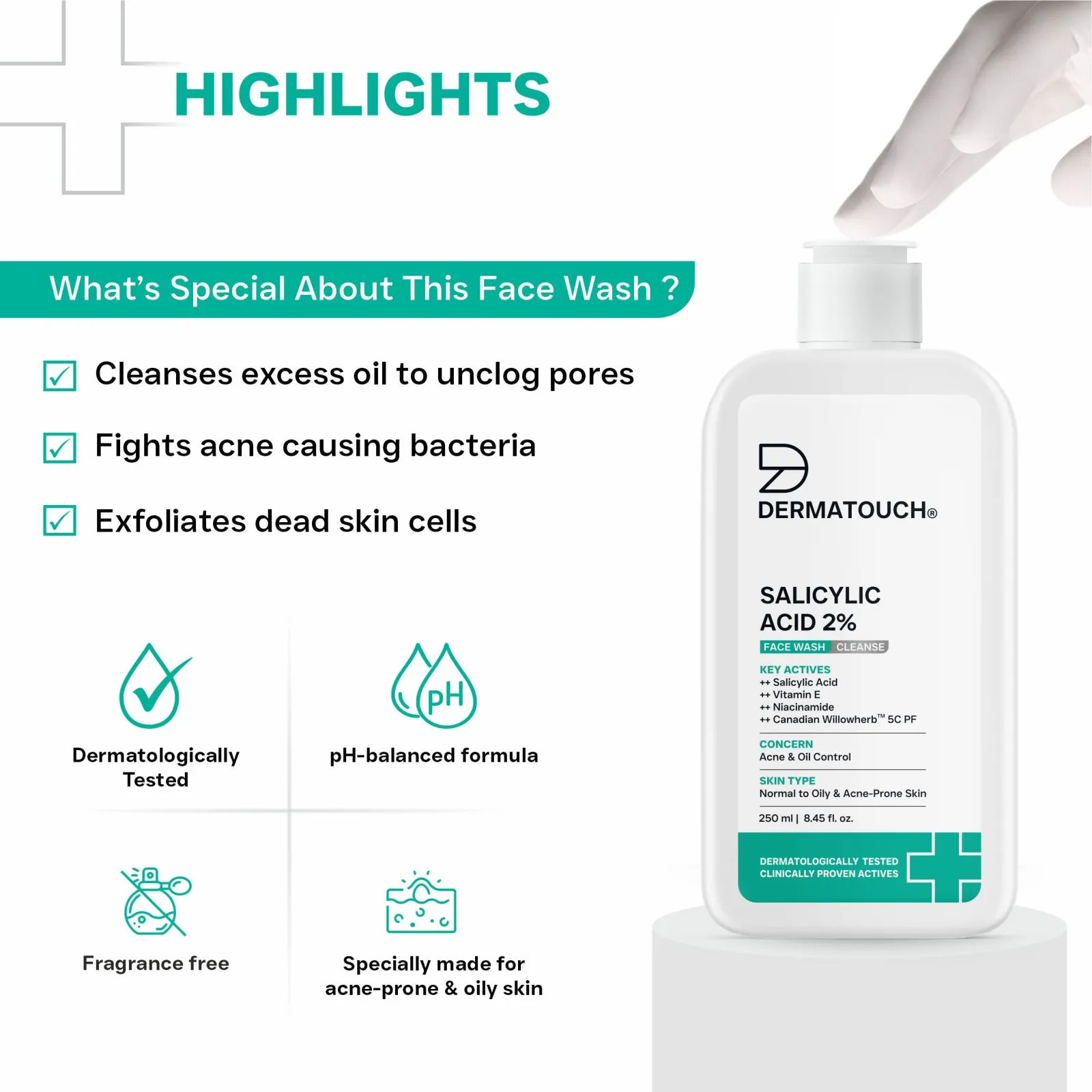 Dermatouch Salicylic Acid 2% Face Wash for Acne & Oil Control