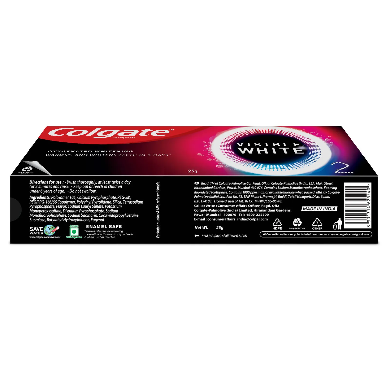 Colgate Visible White O2, Teeth Whitening Toothpaste - Peppermint Sparkle