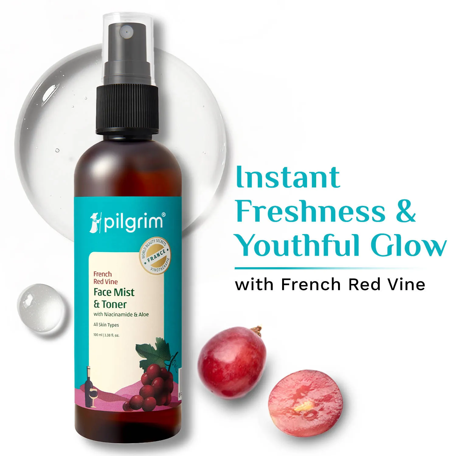 Pilgrim Red Vine Face Mist & Toner with Vitamin B3 & Aloe