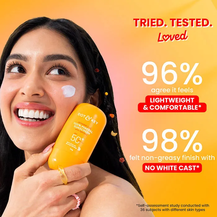 Dot & Key Vitamin C + E 100% Mineral Sunscreen In-Vivo Tested SPF 50+ PA++++, No White Cast