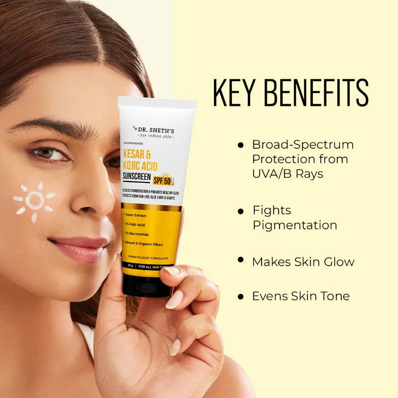 Dr. Sheth's Pigmentation-Free Duo - Kesar & Kojic Sunscreen SPF 50+ & Oil-Free Moisturizer
