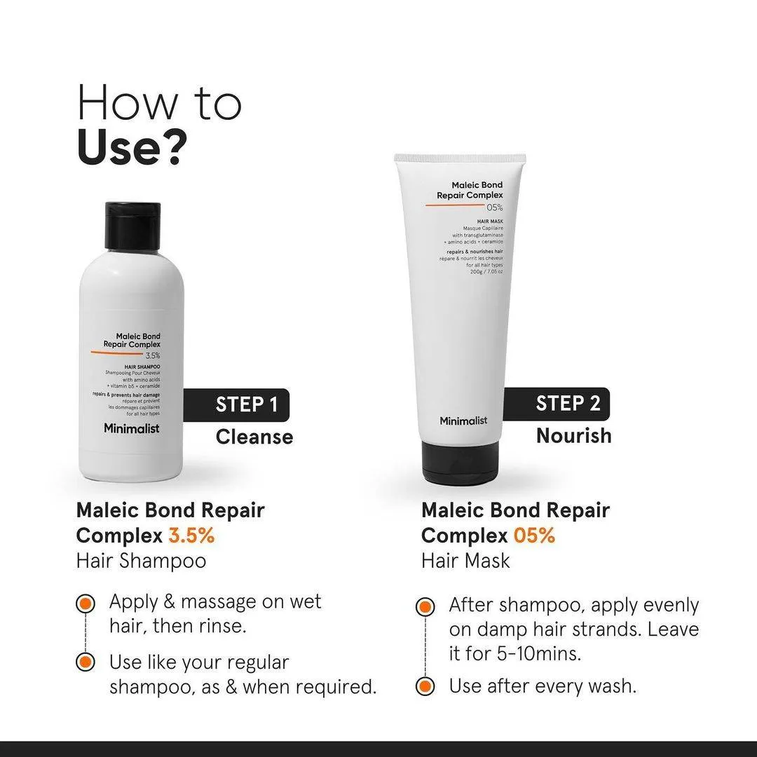 Minimalist Maleic Bond Repair Complex Hair 3.5 % Treatment Shampoo For Colored Heat Damaged & Frizzy Hair