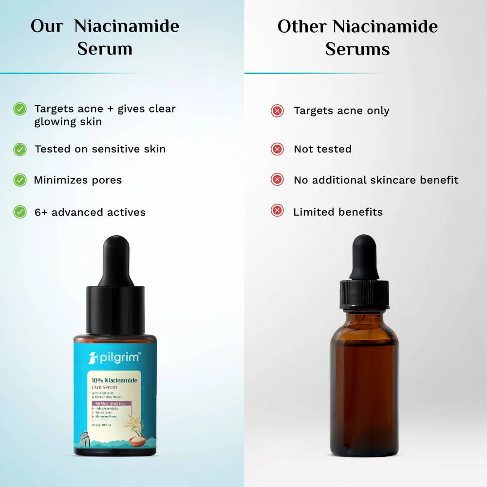 Pilgrim 10% Niacinamide with Kojic Acid & Korean Rice Water Face Serum Glass Skin Glow Pack of 2