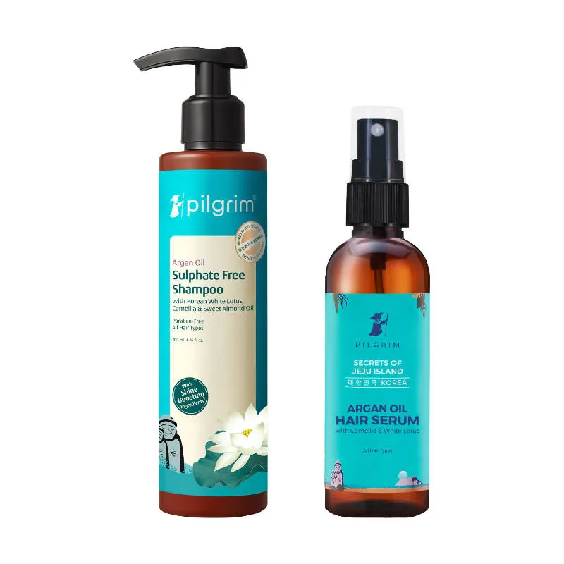 Pilgrim Sulphate-Free Shampoo+Argan Oil Hair Serum Combo For Shine & Controls Frizz For Healthy Hair
