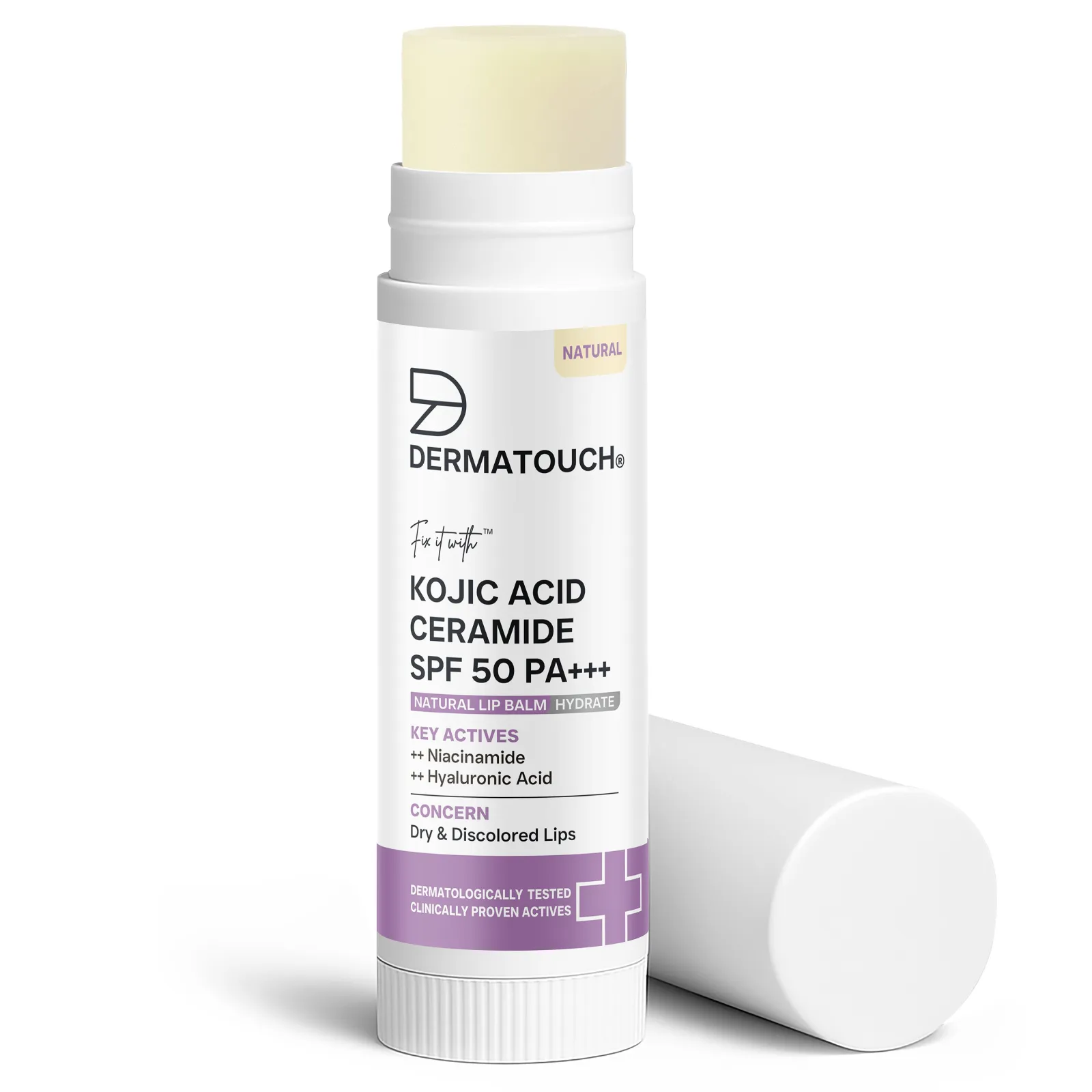 Dermatouch Kojic Acid Ceramide SPF 50 PA+++ Natural Lip Balm for Dry & Discolored Lips 5g