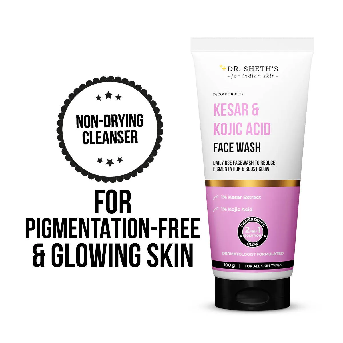 Dr. Sheth's Kesar & Kojic Acid Facewash For All Skin Types, With 2% Kojic Acid