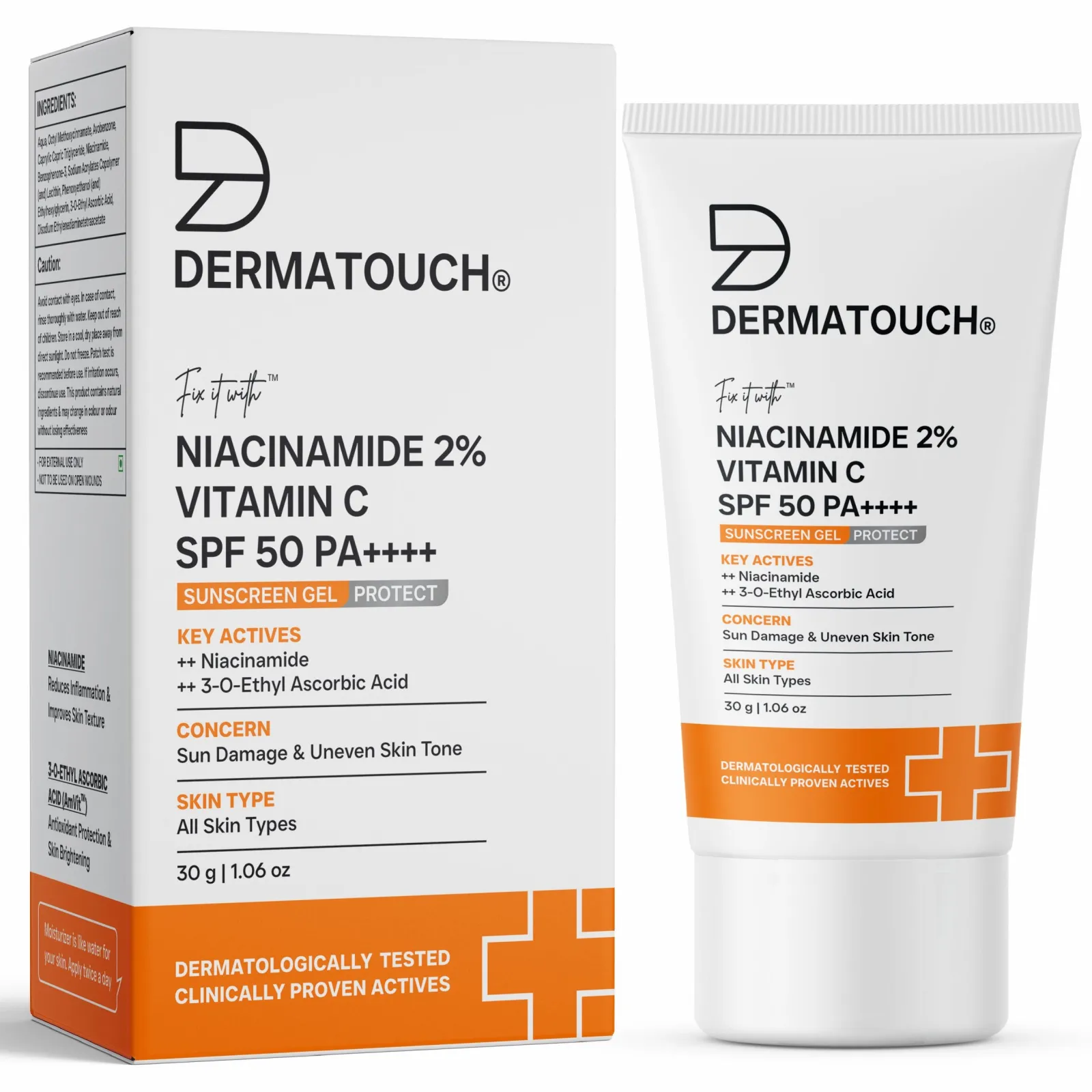 Dermatouch Niacinamide 2% Vitamin C SPF 50 PA++++ Sunscreen Gel for Sun Damage & Uneven Skin Tone