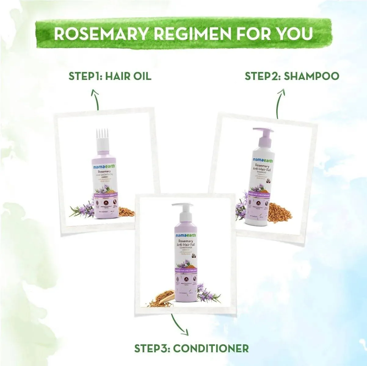 Mamaearth Rosemary Shampoo & Hair Oil Combo Reduces Hair Fall & Boosts Growth with Methi Dana