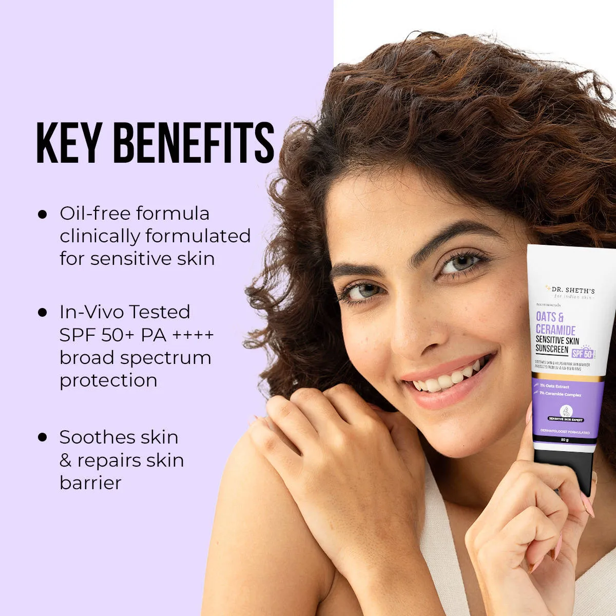 Dr. Sheth'S Oats & Ceramide Sensitive Skin Sunscreen Spf 50+ Pa++++ Oil-Free Sunscreen