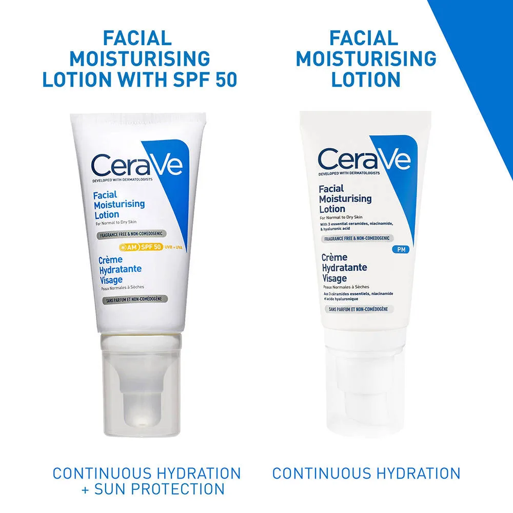 CeraVe AM Facial Moisturizing Lotion With Sunscreen SPF 50 UVB + UVA, Dermatologist