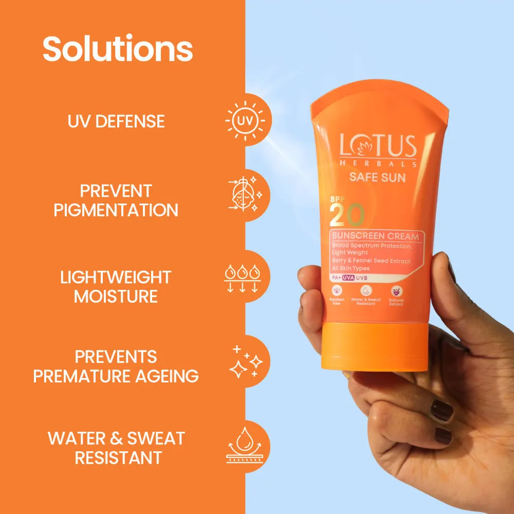 Lotus Herbals Safe Sun Sunscreen Cream PA+ SPF-20 Non Greasy
