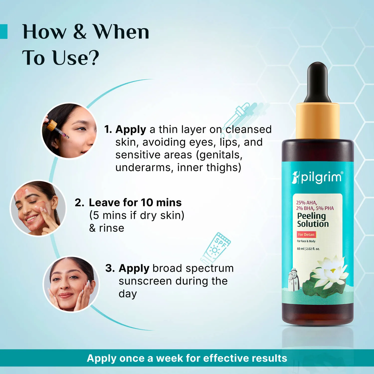 Pilgrim 25% AHA 2% BHA 5% PHA Face Peeling Solution Detan & Exfoliate Dead Skin For Men & Women