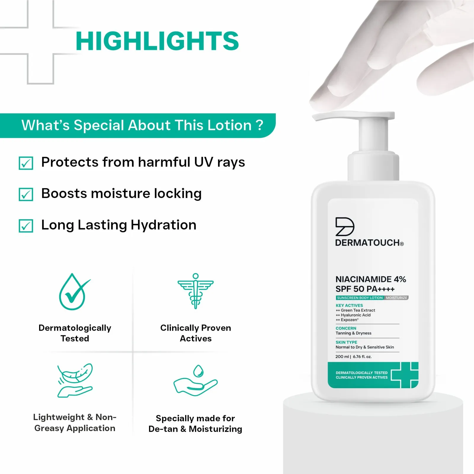 Dermatouch Niacinamide 4% SPF 50 PA++++ Sunscreen Lotion for Tanning & Dryness