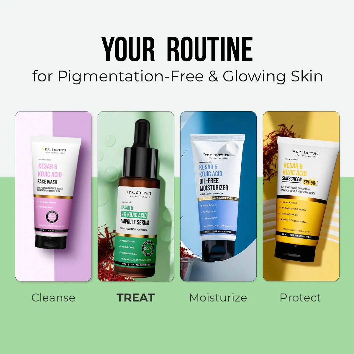 Dr. Sheth's Kesar and 2% Kojic Acid Ampoule Serum for Pigmentation and Glow Boost