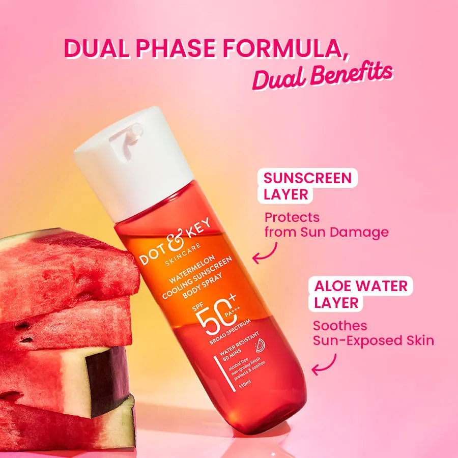 Dot & Key Watermelon Cooling Sunscreen Body Spray In-Vivo Tested SPF 50+ PA+++, Easy Re-application