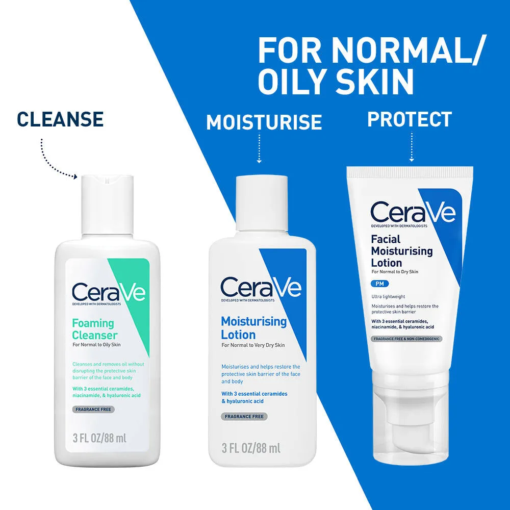 CeraVe Facewash & PM Moisturizer Combo with Ceramides - Evening Routine for Oily Skin