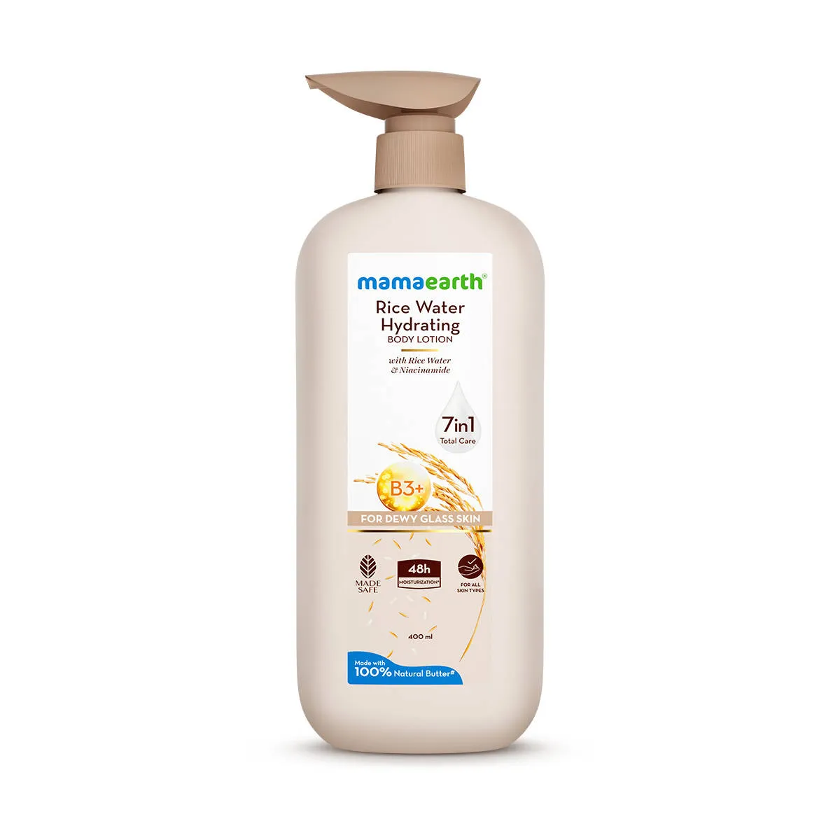 Mamaearth Rice Water Hydrating Body Lotion 48 Hrs Moisturization Nourishes Skin 7in1 Total Care