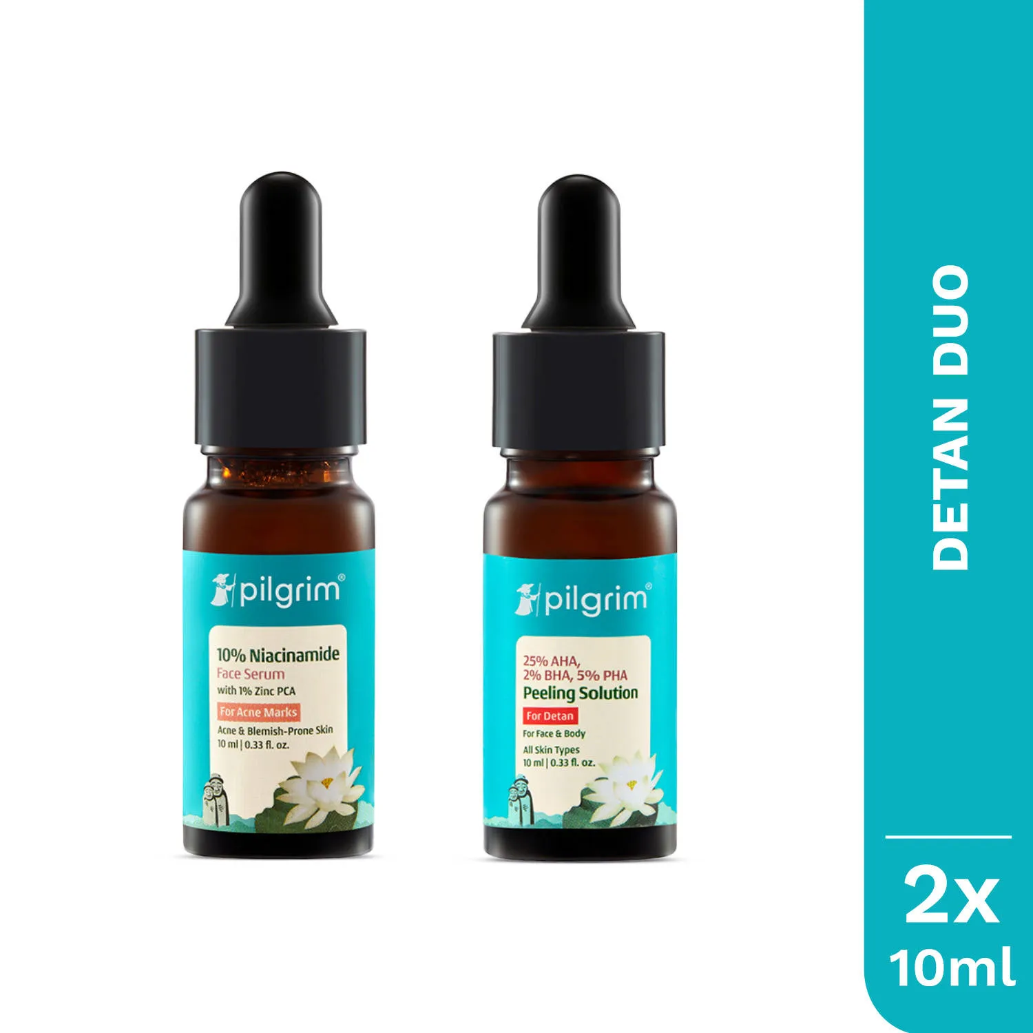 Pilgrim Detan Duo 10% Niacinamide + 25% AHA BHA PHA Exfoliating Face Serums