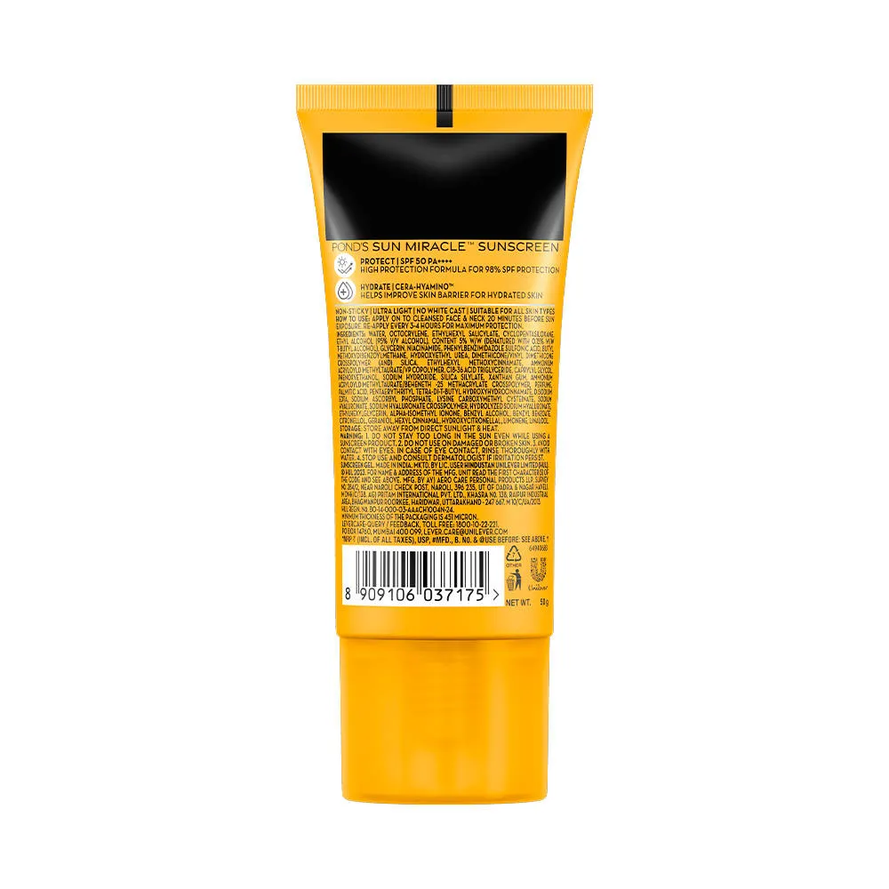 Pond's POND’S Sun Miracle SPF 50 PA+++ Crème Gel Sunscreen - Protect & Hydrate, With Hyaluronic Acid