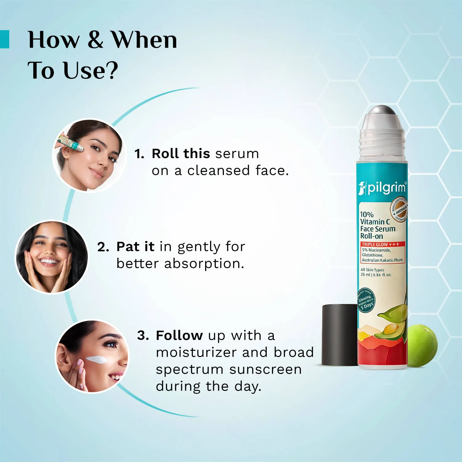 Pilgrim 10%Vitamin C Serum Roll-On Triple Glow+++ 5%