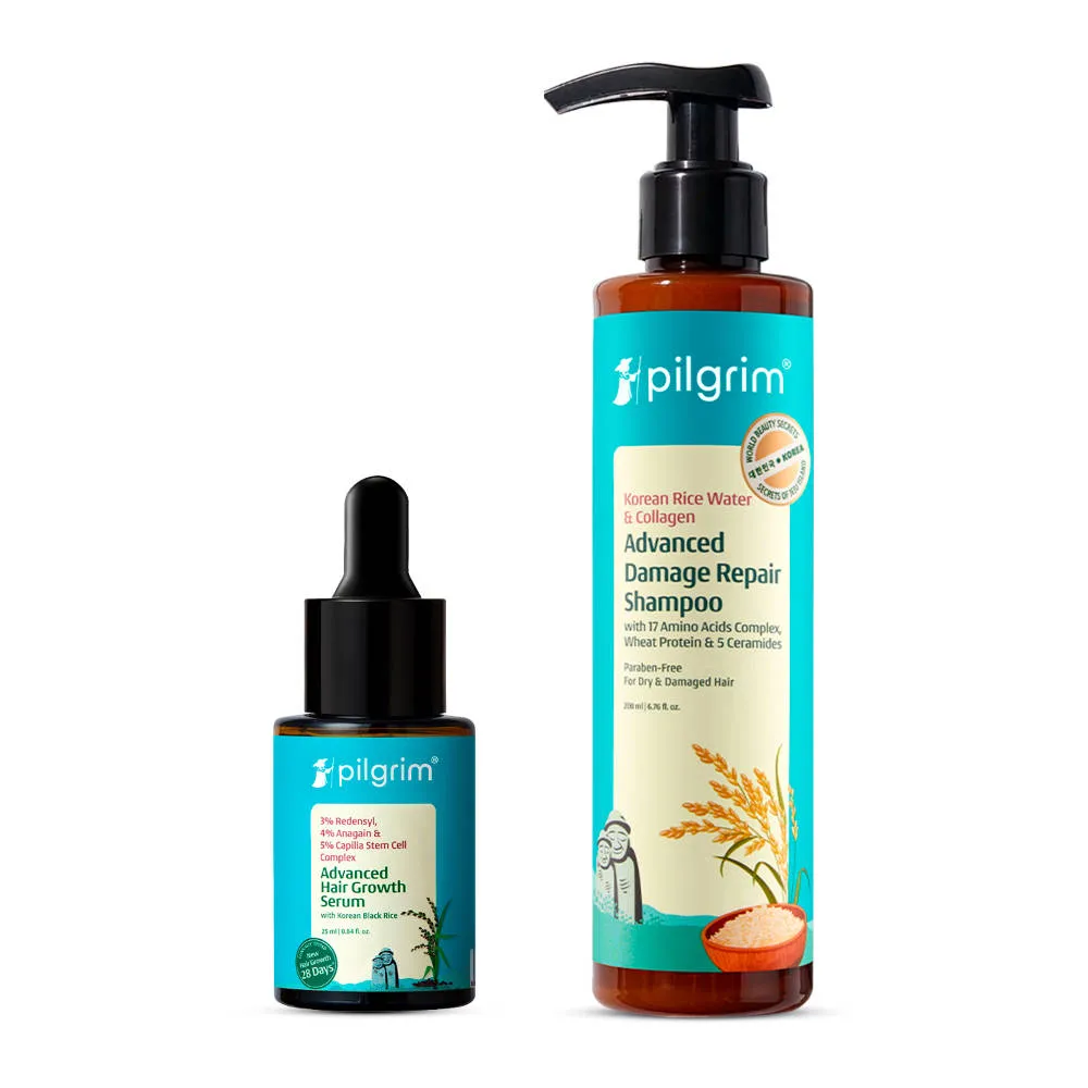 Pilgrim Repair & Regrow Duo Korean Advance Damage Repair Shampoo and Advance Hair Growth Serum