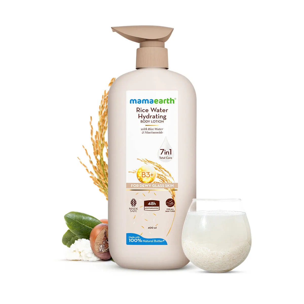 Mamaearth Rice Water Hydrating Body Lotion 48 Hrs Moisturization Nourishes Skin 7in1 Total Care
