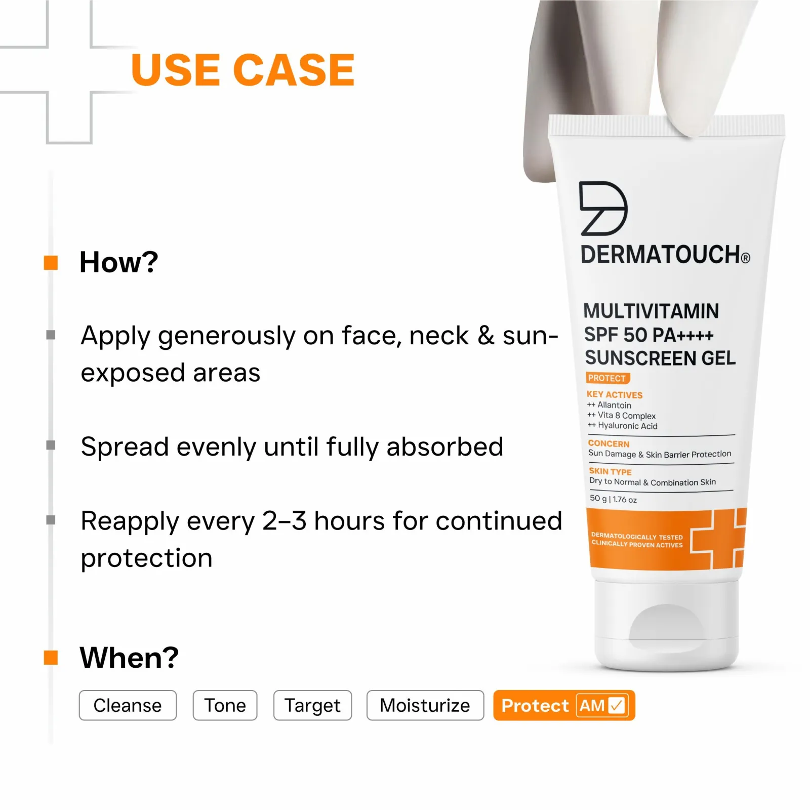 Dermatouch Multivitamin SPF 50 Pa++++ Sunscreen Gel for Sun Damage & Skin Barrier Repair