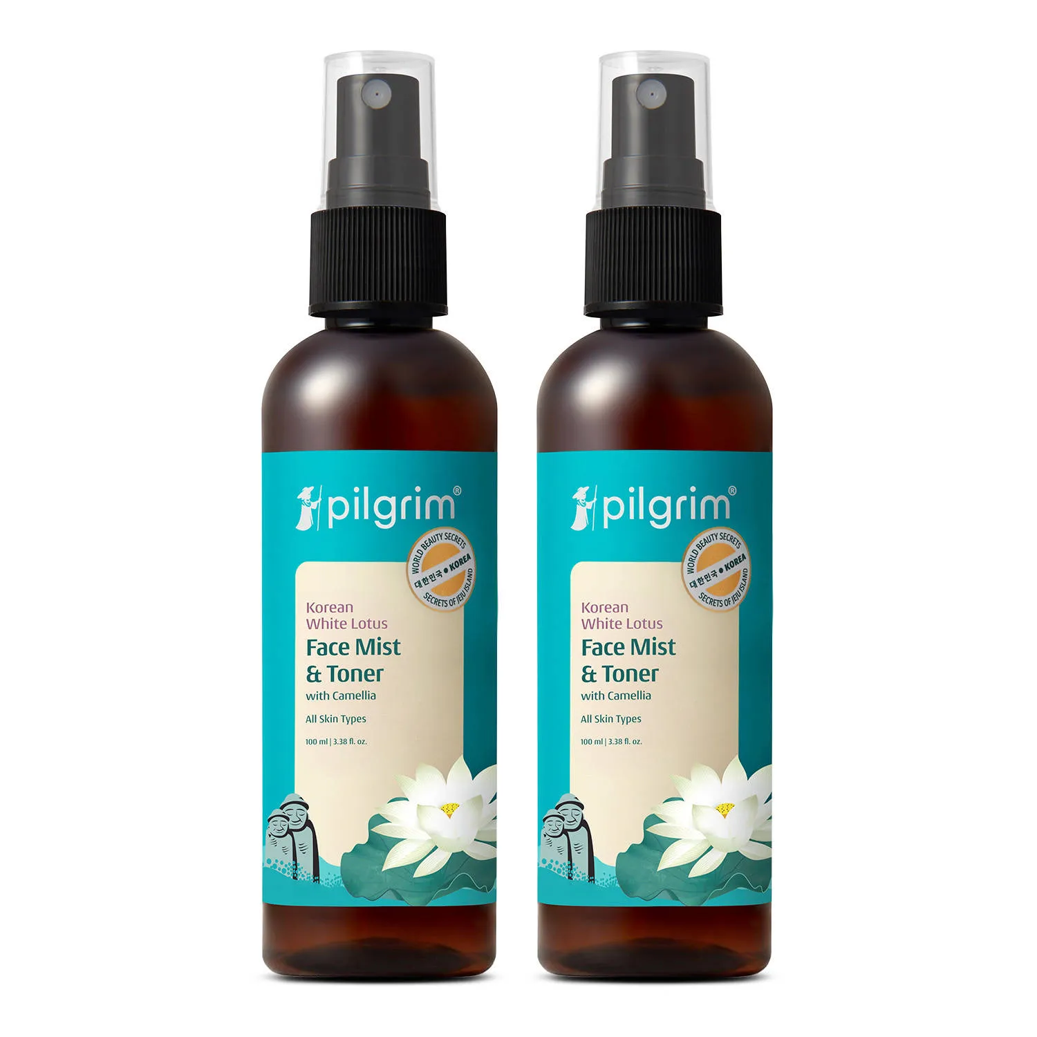 Pilgrim Korean White Lotus Face Mist Toner Camellia Hydrates, Refreshes & Tightens Pores- Pack of 2