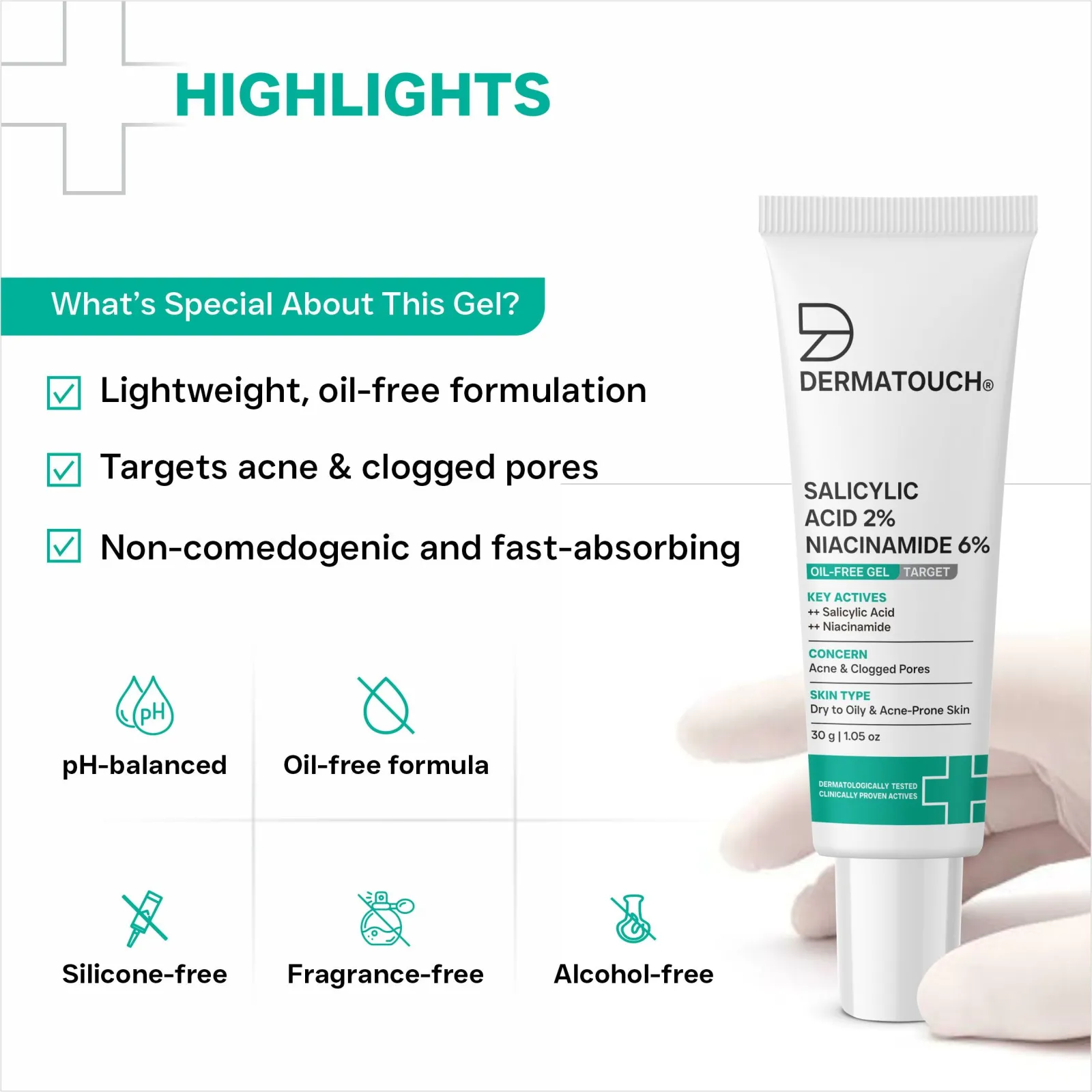 Dermatouch Salicylic Acid 2% Niacinamide 6% Oil-Free Gel for Acne & Clogged Pores