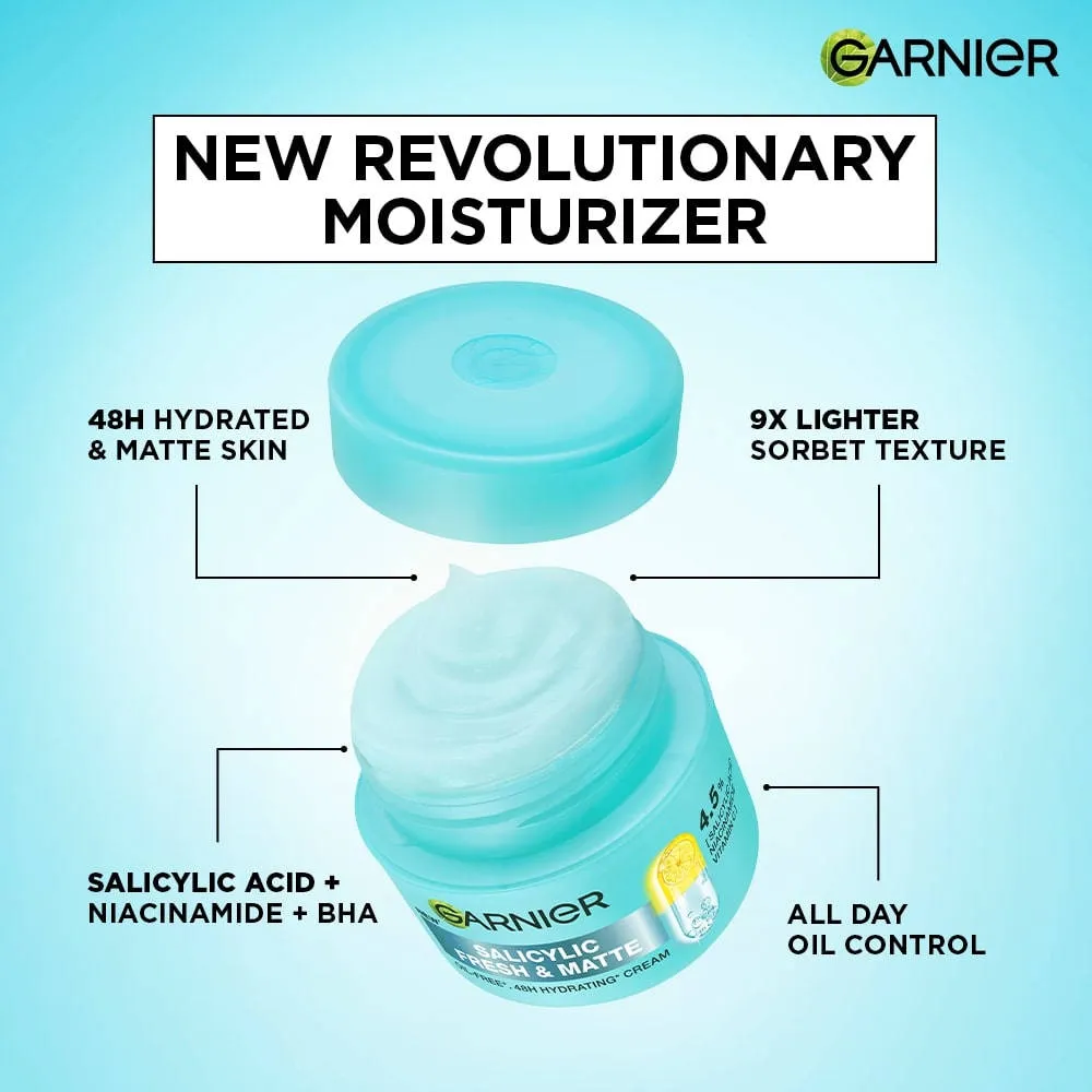Garnier Fresh & Matte Salicylic Acid Sorbet Moisturizer, 4.5% Salicylic Acid Niacinamide Vit C