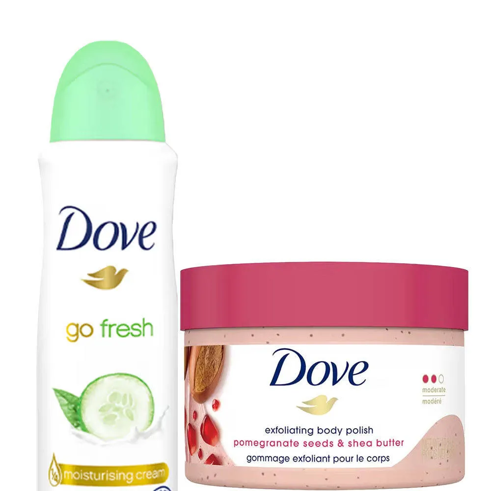 Dove Cucumber, Green Tea Deodorant & Pomegranate Seeds + Shea Butter Body Polish