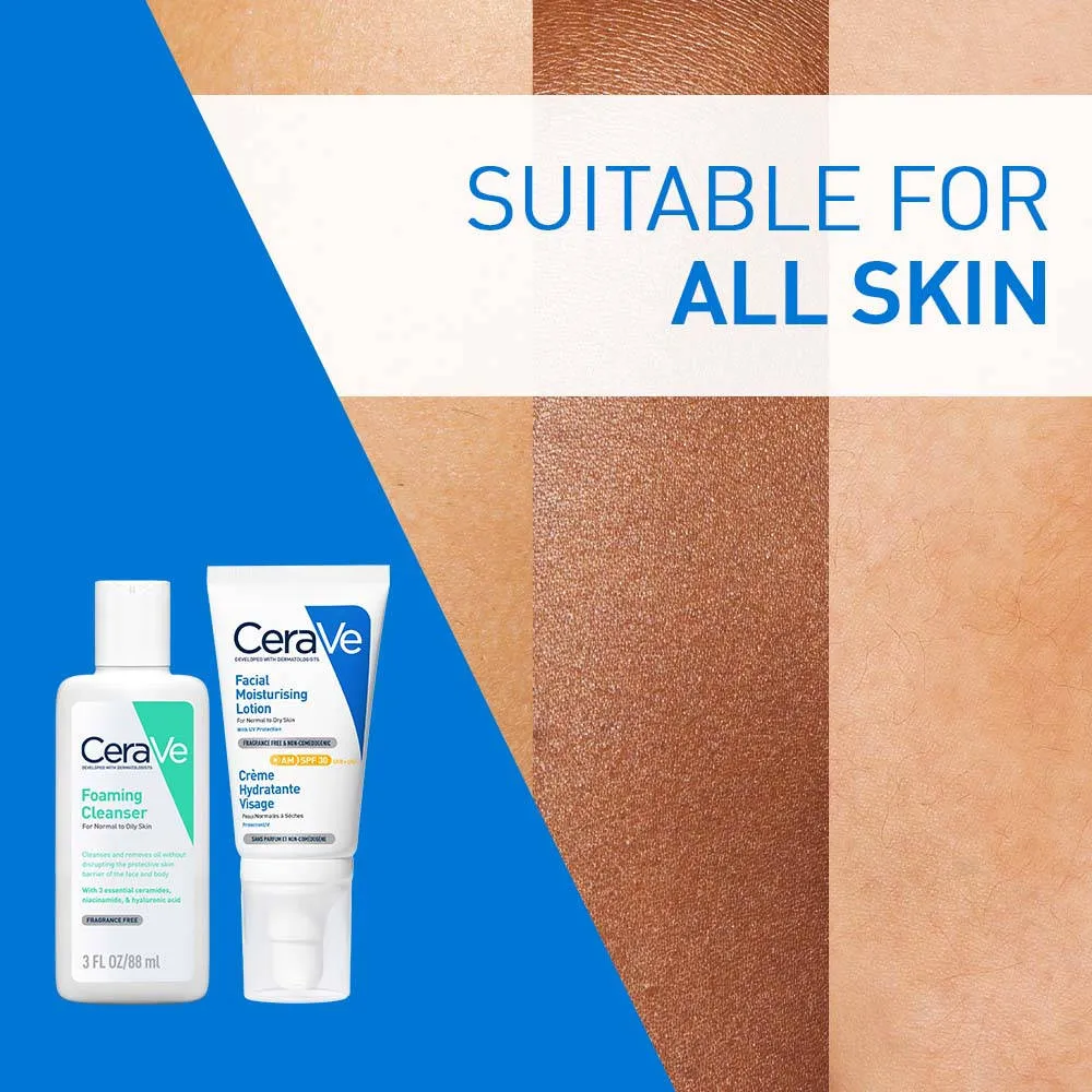 CeraVe Facewash & AM Moisturizing Lotion with SPF 30 Combo - Morning Routine for Oily Skin