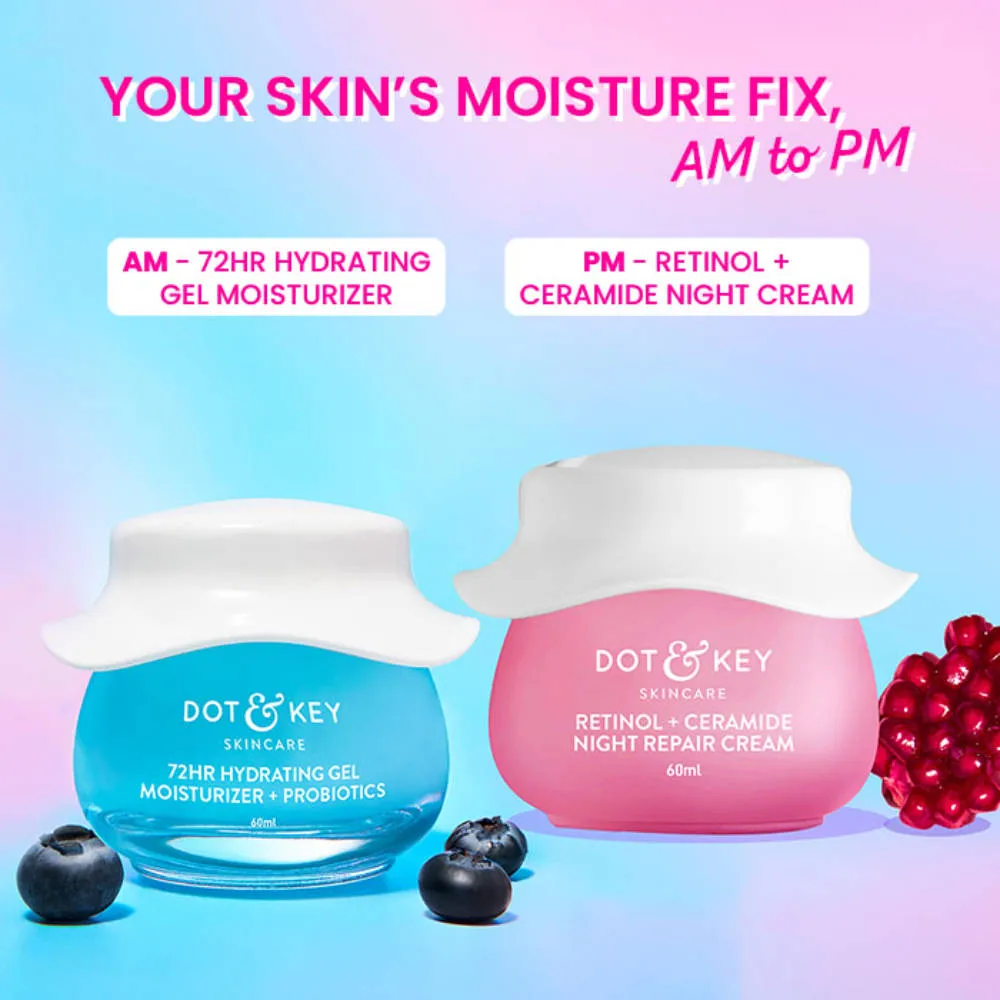 Dot & Key AM PM Routine With Hyaluronic Acid- 72HR Hydrating Probiotics Gel & Retinol Night Cream