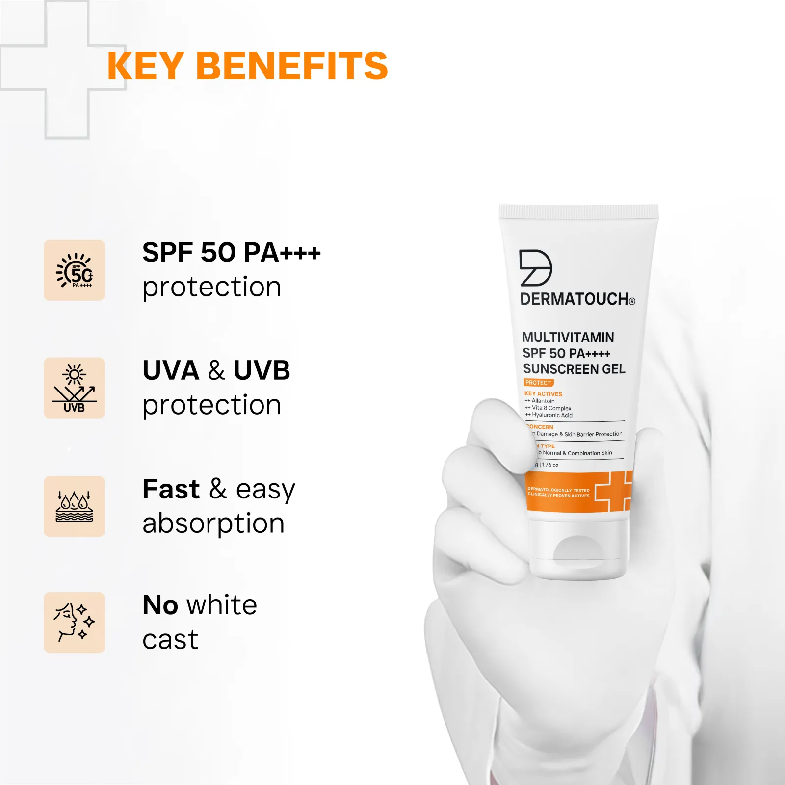 Dermatouch Multivitamin SPF 50 Pa++++ Sunscreen Gel for Sun Damage & Skin Barrier Repair