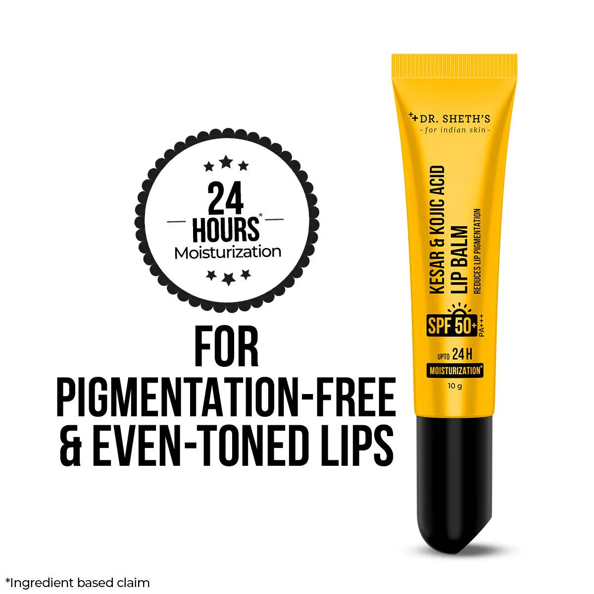 Dr. Sheth's Kesar and Kojic Acid Lip Balm SPF 50+ PA+++ for Pigmentation and 24H Moisturization