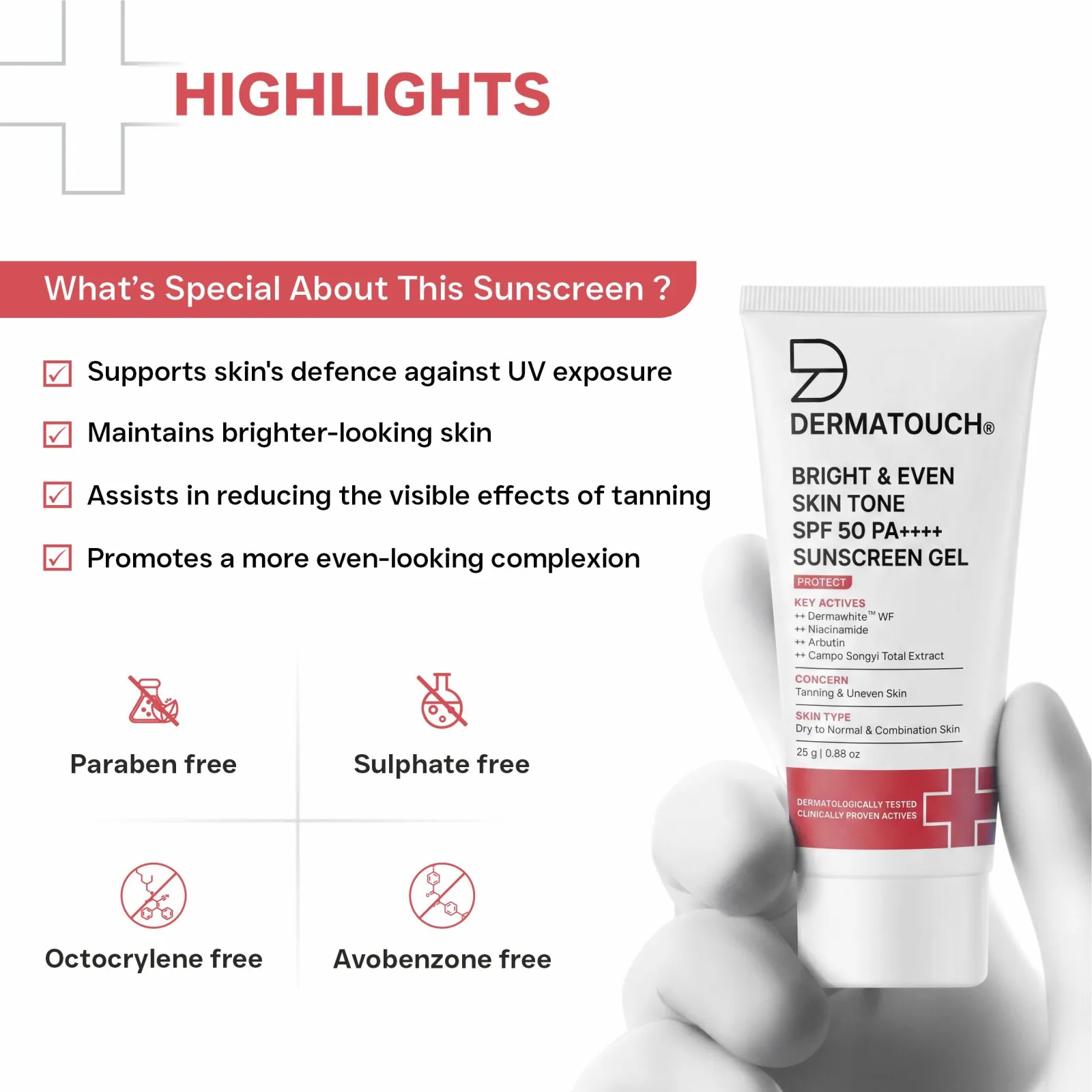 Dermatouch Bright & Even Skin Tone Sunscreen SPF 50 PA++++ for Tanning & Uneven Skin