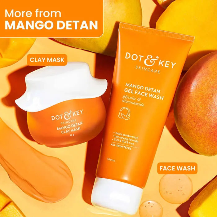 Dot & Key Mango Detan Clay Mask, With Alpha-Arbutin & Niacinamide, Clear Tan, Easy to Rinse Formula